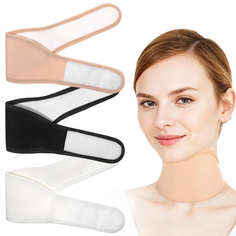 ElevateTech Castor Oil Pack for Thyroid Neck, 3 Pcs Reusable Organic Castor Oil Neck Wrap Compress Packs Comfort Flannel for Women Men Necks Care, Anti Oils Leak, Oils Not Included (White, Khaki)